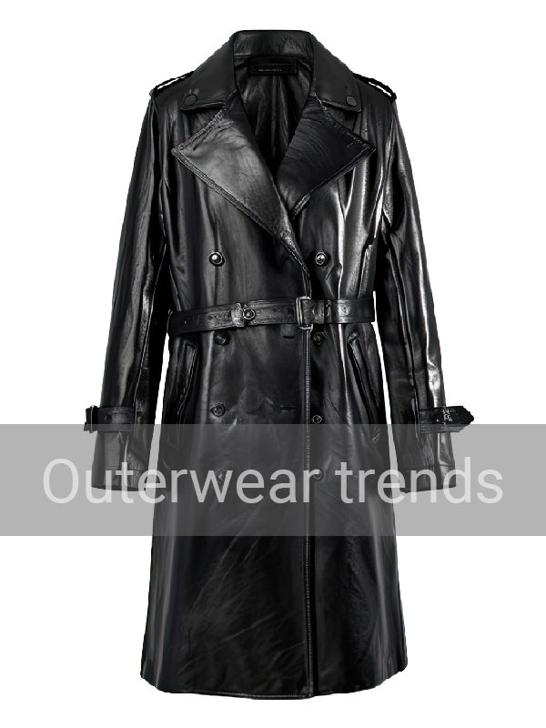 Outerwear Trends Women’s Black Genuine Sheepskin Double Breasted Coat