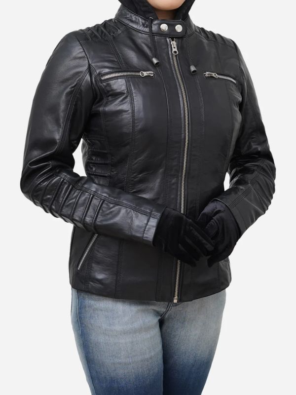 Outerwear Trends Women's Black Real Lambskin Hooded Leather Jacket