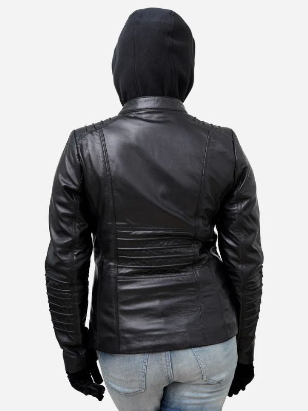 Outerwear Trends Women's Black Real Lambskin Hooded Leather Jacket