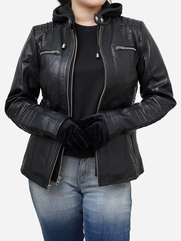 Outerwear Trends Women's Black Real Lambskin Hooded Leather Jacket