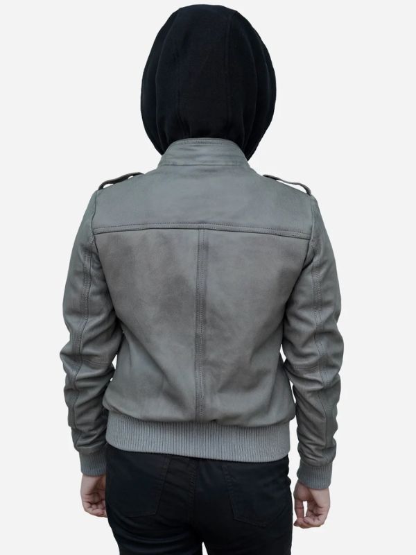 Outerwear Trends Women’s Cloud Grey Real Lambskin Hooded Leather Jacket