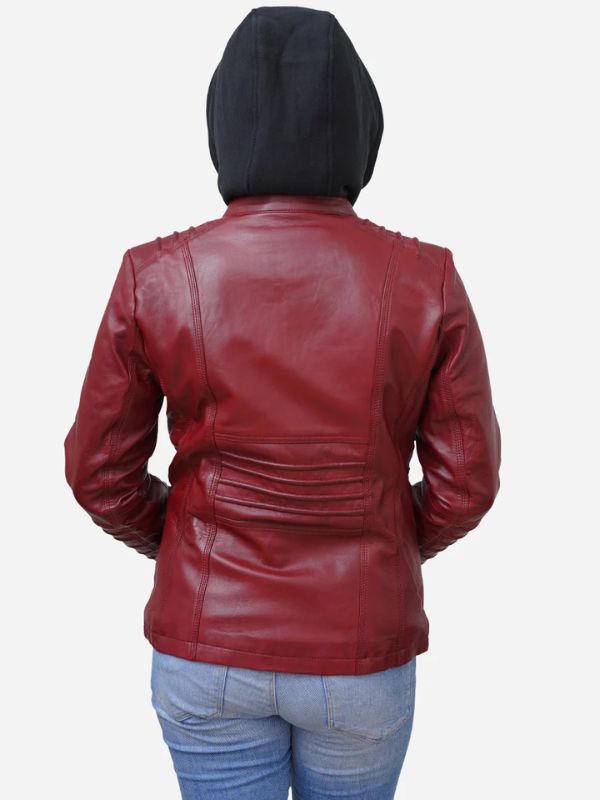 Outerwear Trends Women's Red Real Lambskin Hooded Leather Jacket