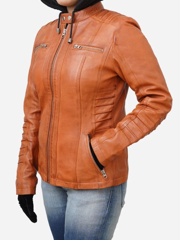 Outerwear Trends Women's Tan Brown Real Lambskin Hooded Leather Jacket
