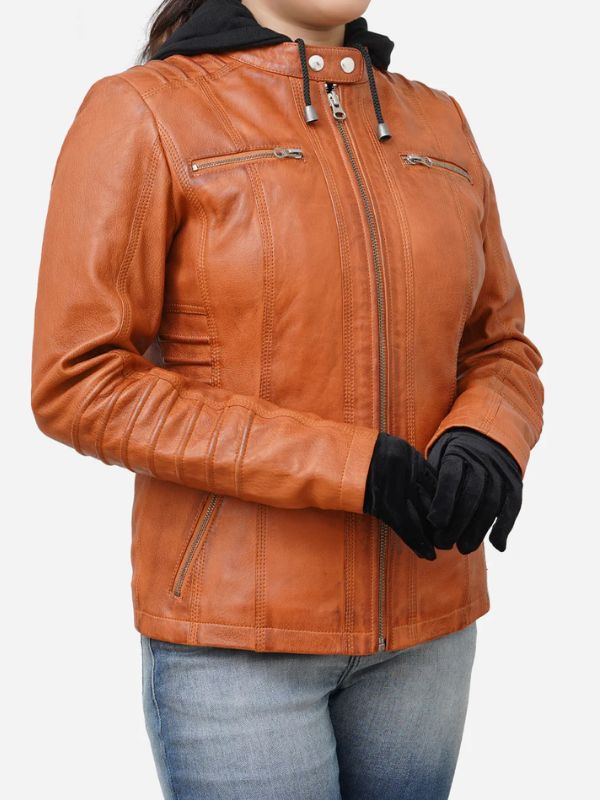 Outerwear Trends Women's Tan Brown Real Lambskin Hooded Leather Jacket