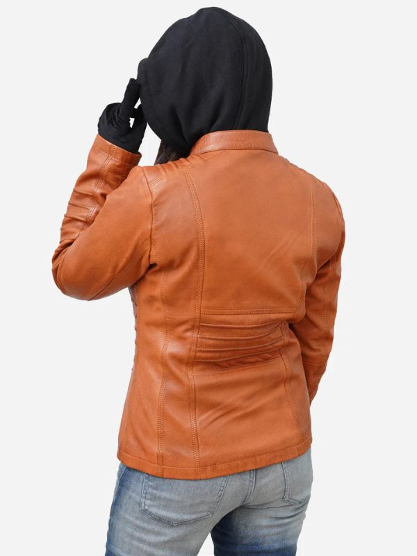 Outerwear Trends Women's Tan Brown Real Lambskin Hooded Leather Jacket