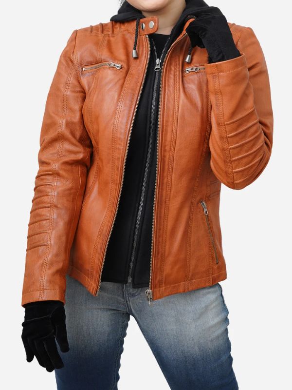 Outerwear Trends Women's Tan Brown Real Lambskin Hooded Leather Jacket