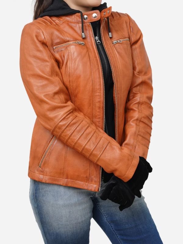 Outerwear Trends Women's Tan Brown Real Lambskin Hooded Leather Jacket