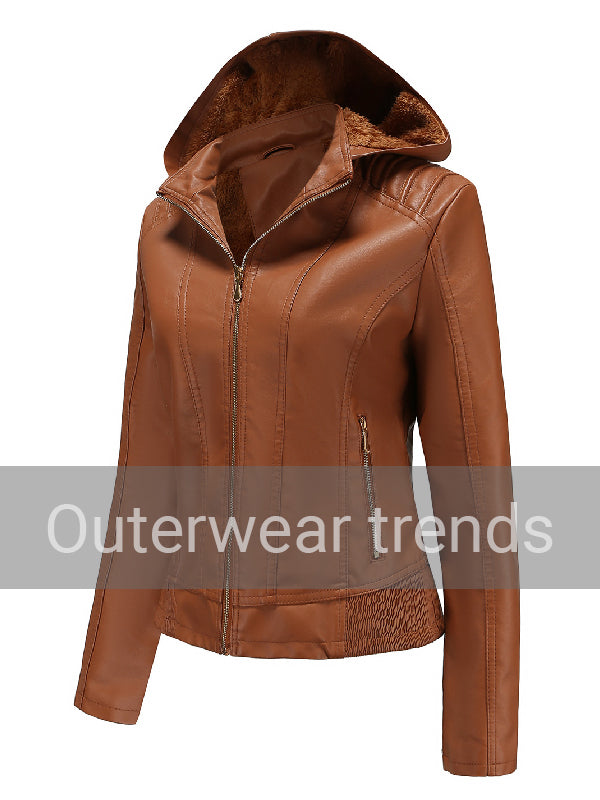 Outerwear Trends Womens Biker Moto Racer Shearling Brown Leather Jacket