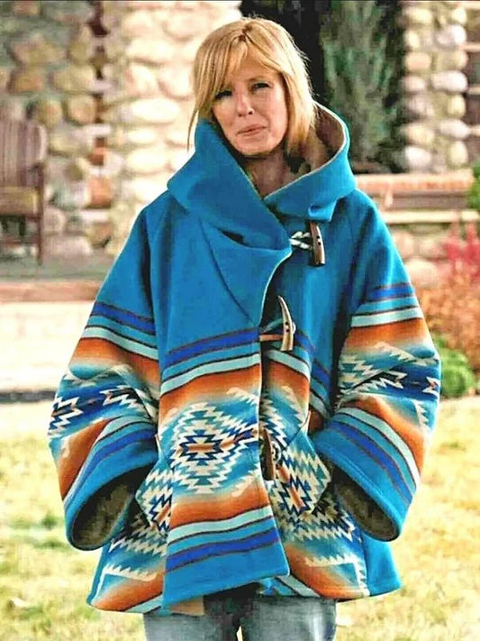 Outerwear Trends Yellowstone Beth Dutton Blue Hooded Coat
