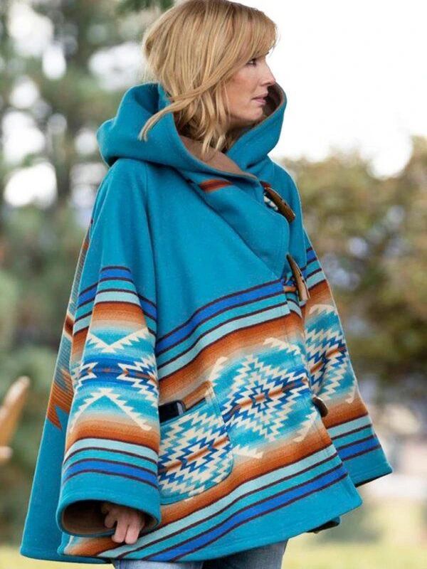 Outerwear Trends Yellowstone Beth Dutton Blue Hooded Coat