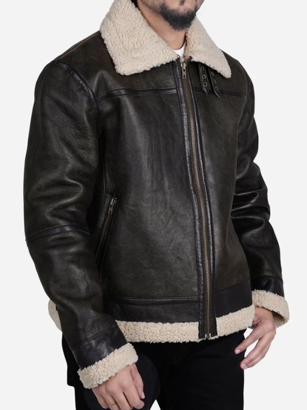 Outerwear Trends Zito Men's Brown Faux Shearling B3 Bomber Leather Jacket