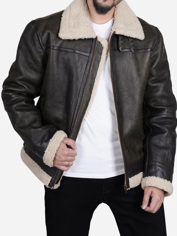 Outerwear Trends Zito Men's Brown Faux Shearling B3 Bomber Leather Jacket