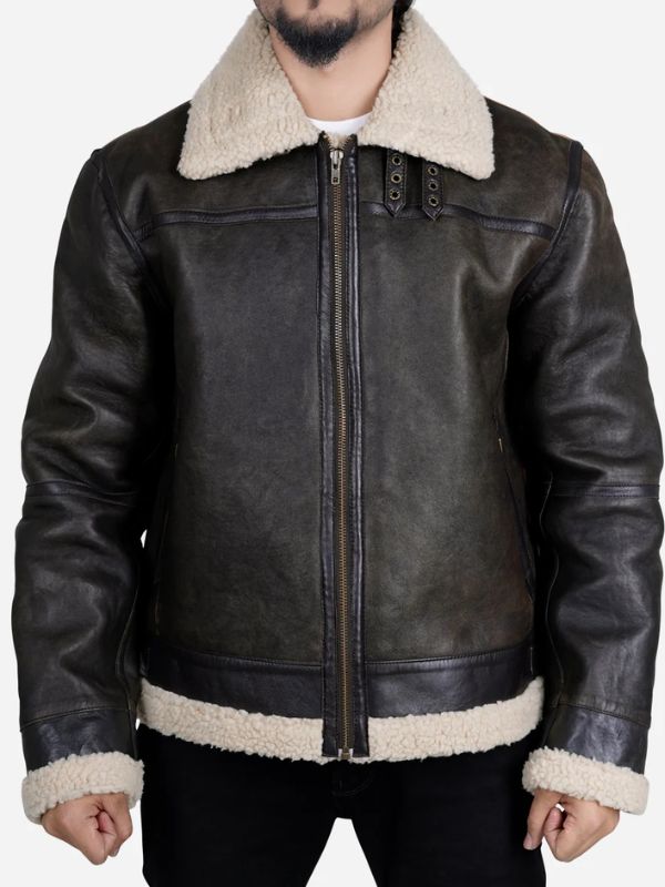 Outerwear Trends Zito Men's Brown Faux Shearling B3 Bomber Leather Jacket