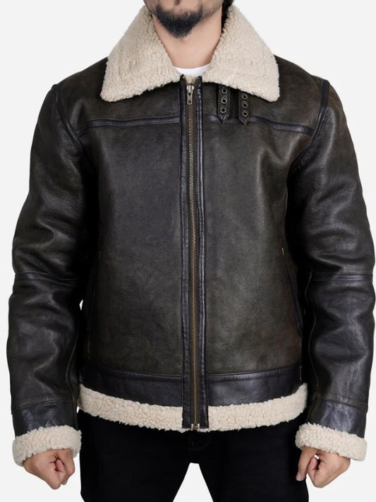 Outerwear Trends Zito Men's Brown Faux Shearling B3 Bomber Leather Jacket