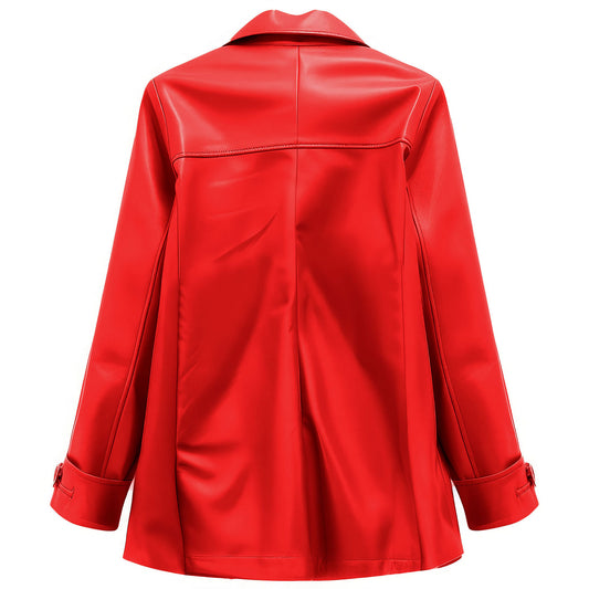 Women’s Genuine Sheepskin Double Breasted Red Peacoat